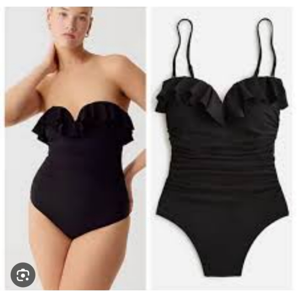 J. Crew Black Ruffle One-Piece Swimsuit
